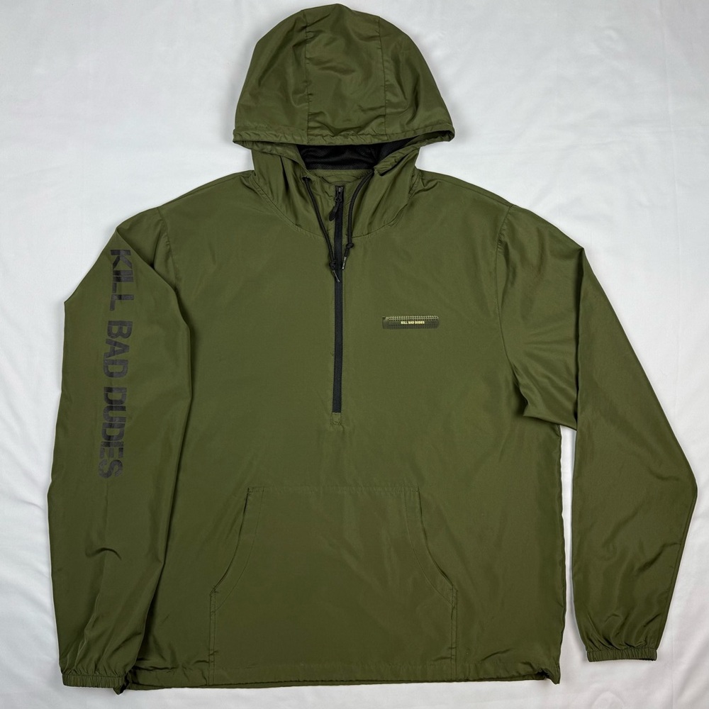 Wekbd We Kill Bad Dudes Mens Anorak Windbreak Jacket 2XL OD Green 1/2 Zip B1